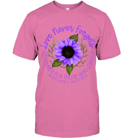 Image of Alzheimer Awareness Tee for Men and Women Purple sunflower T Shirt