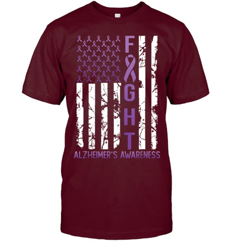 Image of Alzheimer s Awareness Month Day USA Flag Ribbon Purple T Shirt