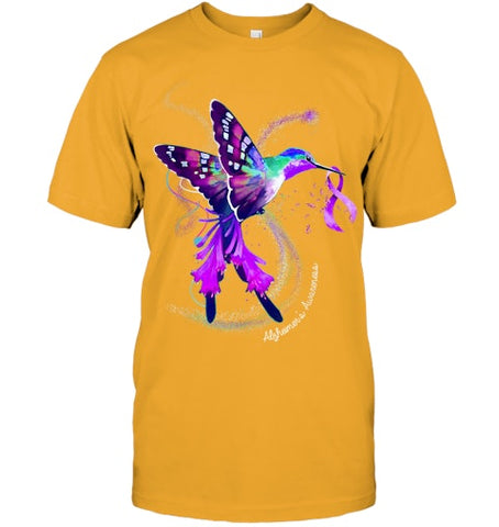 Image of Hummingbird Holding Purple Ribbon Alzheimer s Awareness T Shirt