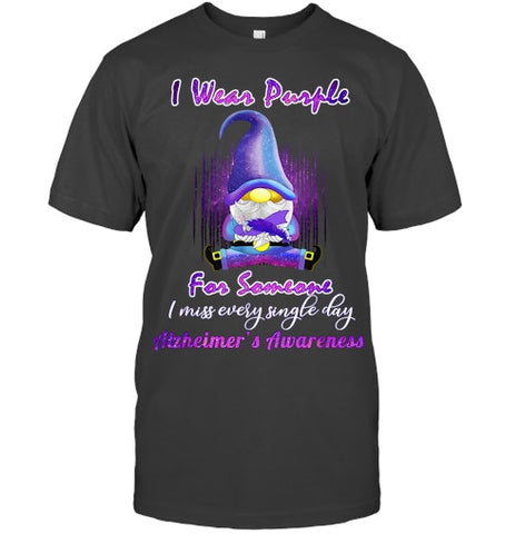 Image of Alzheimer s Awareness Products I Wear Purple Ribbon Gnome T Shirt