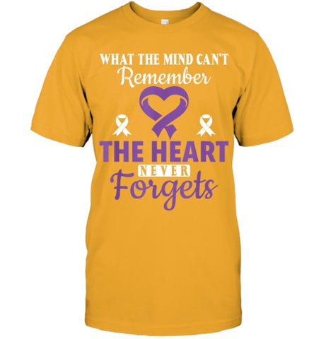 Image of The Heart Never Forgets Alzheimer's Awareness Purple Ribbon