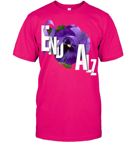 Image of End Alz Purple Floral Pansy Dementia Alzheimer s Awareness T Shirt