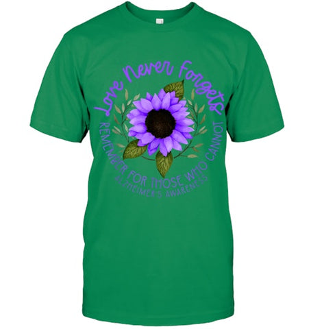 Image of Alzheimer Awareness Tee for Men and Women Purple sunflower T Shirt