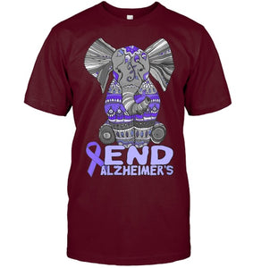 Womens Alzheimer Awareness Shirts and gifts purple Elephant V Neck T Shirt