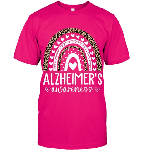 Image of Wear Purple Alzheimer s Awareness Leopard Rainbow T Shirt