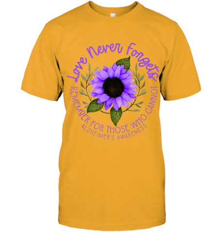 Image of Alzheimer Awareness Tee for Men and Women Purple sunflower T Shirt