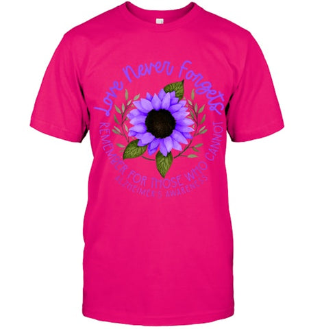 Image of Alzheimer Awareness Tee for Men and Women Purple sunflower T Shirt