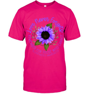 Alzheimer Awareness Tee for Men and Women Purple sunflower T Shirt