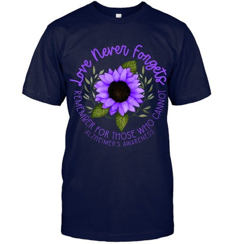 Image of Alzheimer Awareness Tee for Men and Women Purple sunflower T Shirt