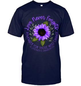 Alzheimer Awareness Tee for Men and Women Purple sunflower T Shirt