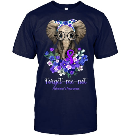 Image of Forget me not Alzheimer s Awareness Elephant Flower T Shirt