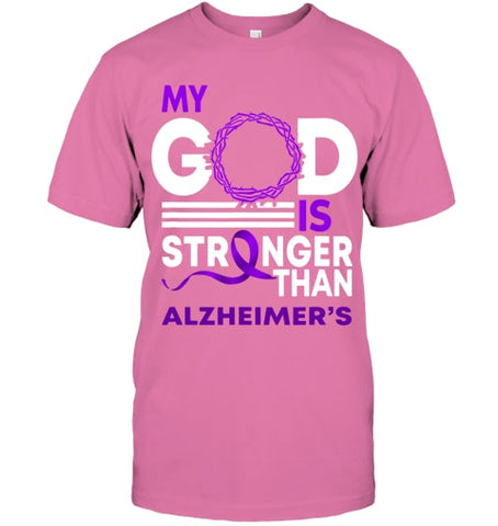 Image of My God Is Stronger Than Alzheimer s Awareness Ribbon T Shirt