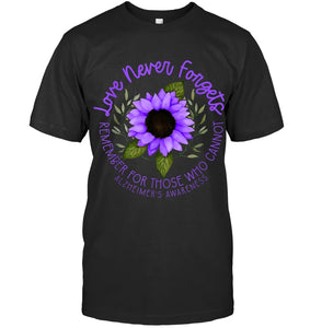 Alzheimer Awareness Tee for Men and Women Purple sunflower T Shirt