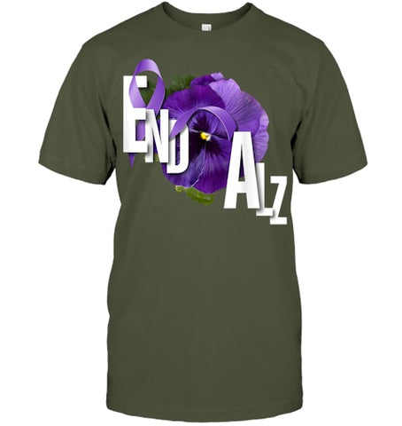 Image of End Alz Purple Floral Pansy Dementia Alzheimer s Awareness T Shirt