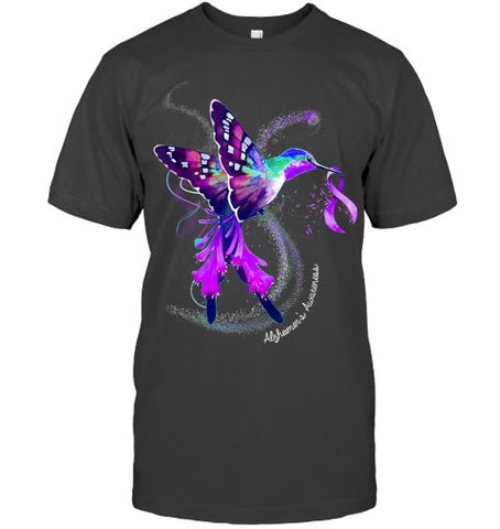 Image of Hummingbird Holding Purple Ribbon Alzheimer s Awareness T Shirt