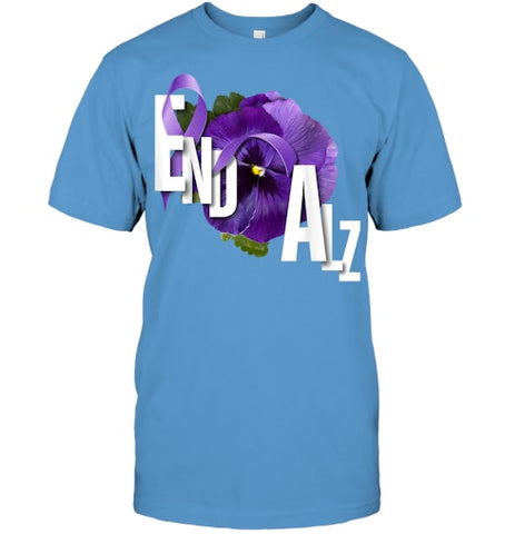 Image of End Alz Purple Floral Pansy Dementia Alzheimer s Awareness T Shirt