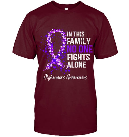 Image of In This Family No One Fights Alone Shirt Alzheimer s Ribbon T Shirt