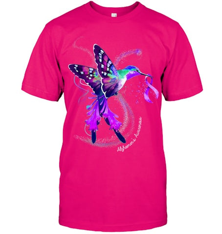 Image of Hummingbird Holding Purple Ribbon Alzheimer s Awareness T Shirt