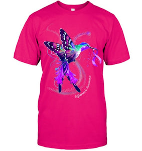 Hummingbird Holding Purple Ribbon Alzheimer s Awareness T Shirt