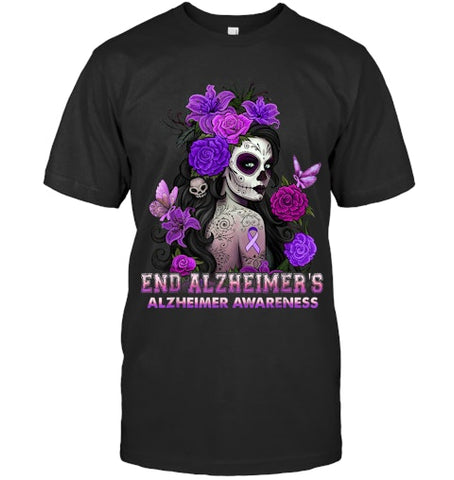 Image of End AlzheImer's Skull Girl Flowers   Alzheimer's Awareness