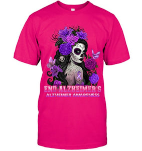 End AlzheImer's Skull Girl Flowers   Alzheimer's Awareness