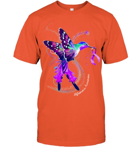 Image of Hummingbird Holding Purple Ribbon Alzheimer s Awareness T Shirt