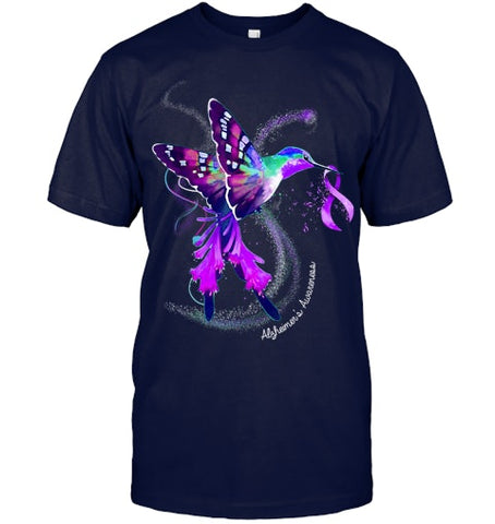 Image of Hummingbird Holding Purple Ribbon Alzheimer s Awareness T Shirt