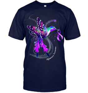 Hummingbird Holding Purple Ribbon Alzheimer s Awareness T Shirt