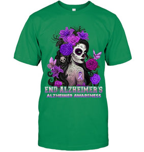 End AlzheImer's Skull Girl Flowers   Alzheimer's Awareness