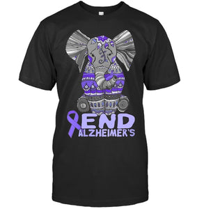 Womens Alzheimer Awareness Shirts and gifts purple Elephant V Neck T Shirt