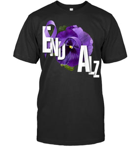 End Alz Purple Floral Pansy Dementia Alzheimer s Awareness T Shirt