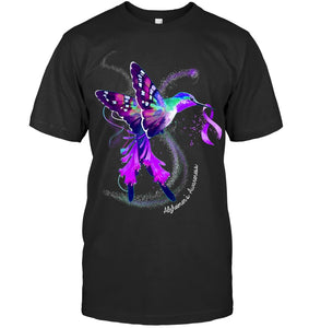 Hummingbird Holding Purple Ribbon Alzheimer s Awareness T Shirt