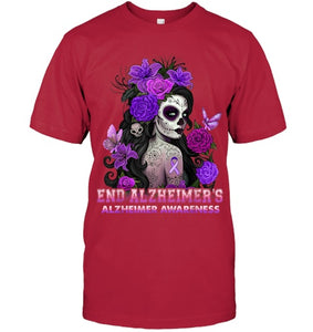 End AlzheImer's Skull Girl Flowers   Alzheimer's Awareness