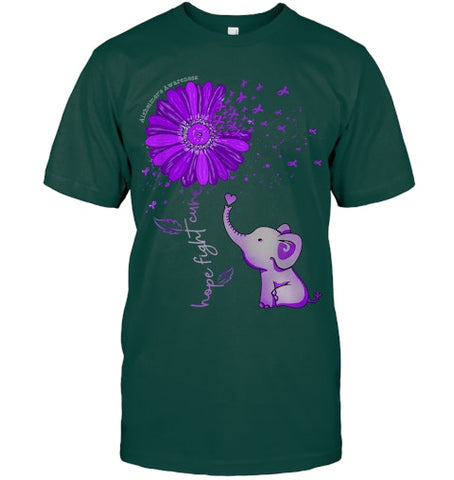 Image of Hope Fight Cure Elephant Alzheimer s Purple Ribbon T Shirt