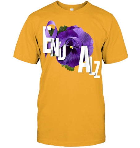 Image of End Alz Purple Floral Pansy Dementia Alzheimer s Awareness T Shirt