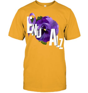 End Alz Purple Floral Pansy Dementia Alzheimer s Awareness T Shirt