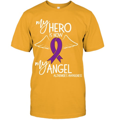 Image of My Hero is now my Angel Alzheimers Awareness T Shirt T shirt T Shirt