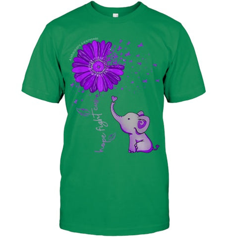 Image of Hope Fight Cure Elephant Alzheimer s Purple Ribbon T Shirt