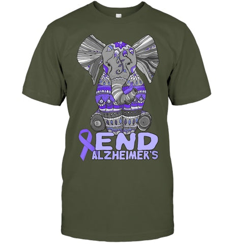 Image of Womens Alzheimer Awareness Shirts and gifts purple Elephant V Neck T Shirt