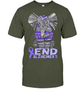 Womens Alzheimer Awareness Shirts and gifts purple Elephant V Neck T Shirt