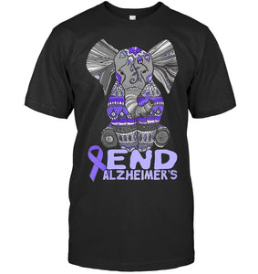 Womens Alzheimer Awareness Shirts and gifts purple Elephant V Neck T Shirt