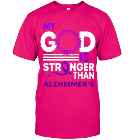 Image of My God Is Stronger Than Alzheimer s Awareness Ribbon T Shirt