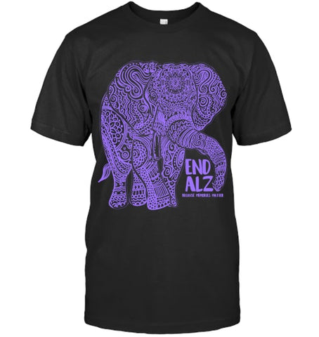 Image of Purple Elephant Alzheimer Awareness Apparel & gifts, END ALZ T Shirt