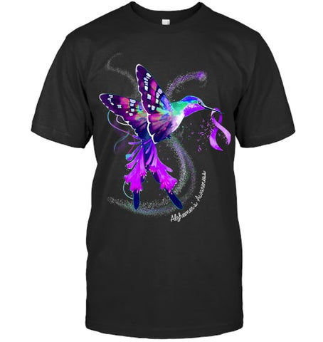 Image of Hummingbird Holding Purple Ribbon Alzheimer s Awareness T Shirt