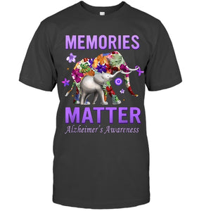 Alzheimers Awareness Memories Matter Purple Elephant Womens T Shirt