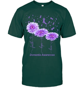 Faith Hope Love Purple Flower Ribbon Dementia Awareness T Shirt