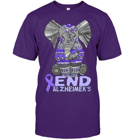 Image of Womens Alzheimer Awareness Shirts and gifts purple Elephant V Neck T Shirt