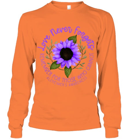 Image of Alzheimer Awareness Tee for Men and Women Purple sunflower T Shirt