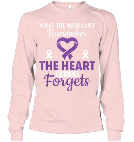 Image of The Heart Never Forgets Alzheimer's Awareness Purple Ribbon