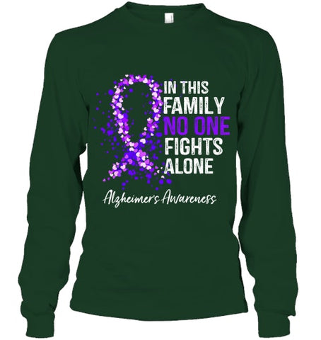 Image of In This Family No One Fights Alone Shirt Alzheimer s Ribbon T Shirt